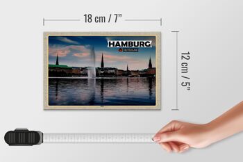 Panneau en bois villes Hambourg Alster vue rivière 18x12 cm décoration 4