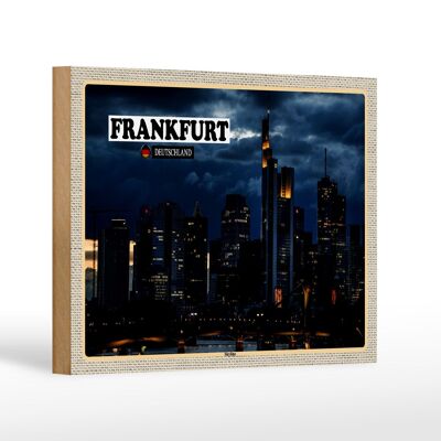 Cartello in legno città Francoforte skyline grattacieli 18x12 cm decoro