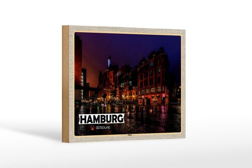 Holzschild Städte Hamburg Altona Stadt Nacht 18x12 cm Dekoration