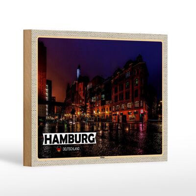 Holzschild Städte Hamburg Altona Stadt Nacht 18x12 cm Dekoration