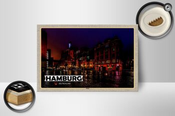 Panneau en bois villes Hambourg Altona ville nuit 18x12 cm décoration 2