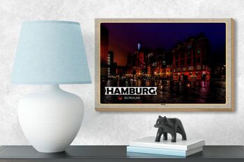 Panneau en bois villes Hambourg Altona ville nuit 18x12 cm décoration 3