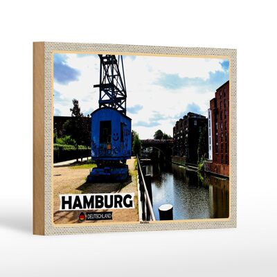 Cartello in legno città Amburgo fiume Barmbeck 18x12 cm regalo