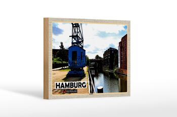 Panneau en bois villes Hambourg rivière Barmbeck 18x12 cm cadeau 1