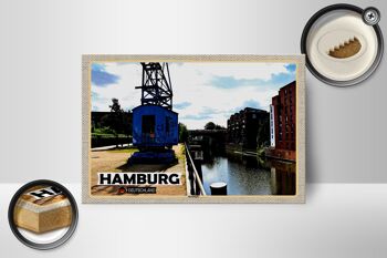Panneau en bois villes Hambourg rivière Barmbeck 18x12 cm cadeau 2