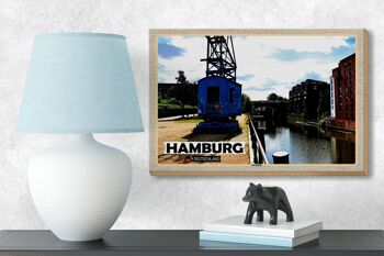 Panneau en bois villes Hambourg rivière Barmbeck 18x12 cm cadeau 3