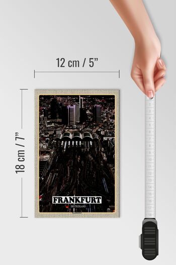 Panneau en bois villes Francfort vue de la gare principale 12x18 cm 4