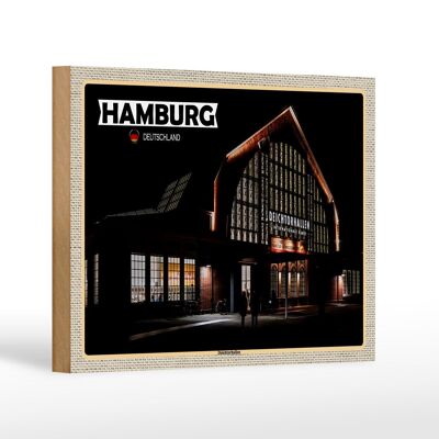 Letrero de madera ciudades Hamburgo Deichtorhallen arte 18x12 cm decoración