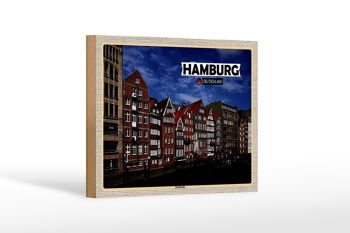 Panneau en bois villes Hambourg Deichstrasse rivière 18x12 cm cadeaux 1