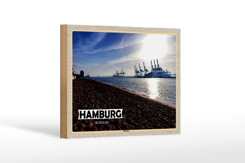 Holzschild Städte Hamburg Elbstrand Hafen Fluss 18x12 cm Dekoration