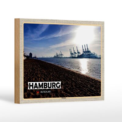 Holzschild Städte Hamburg Elbstrand Hafen Fluss 18x12 cm Dekoration