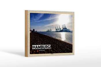 Panneau en bois villes Hambourg Elbstrand port rivière 18x12 cm décoration 1