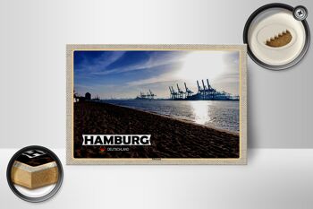 Panneau en bois villes Hambourg Elbstrand port rivière 18x12 cm décoration 2