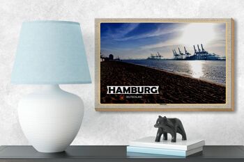 Panneau en bois villes Hambourg Elbstrand port rivière 18x12 cm décoration 3