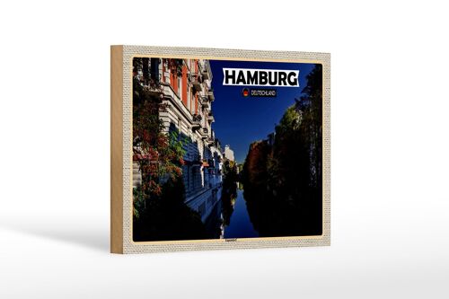 Holzschild Städte Hamburg Eppendorf Ausblick Fluss 18x12 cm