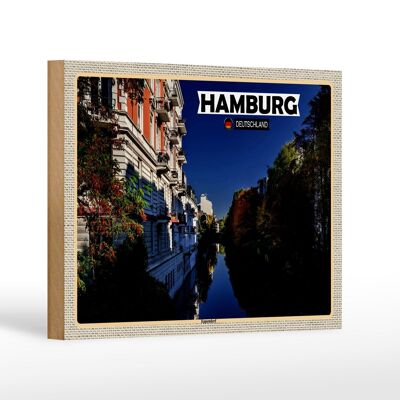 Holzschild Städte Hamburg Eppendorf Ausblick Fluss 18x12 cm