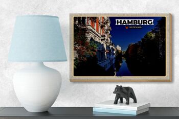 Panneau en bois villes Hambourg Eppendorf vue rivière 18x12 cm 3