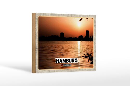 Holzschild Städte Hamburg Winterhude Sonnenuntergang 18x12 cm