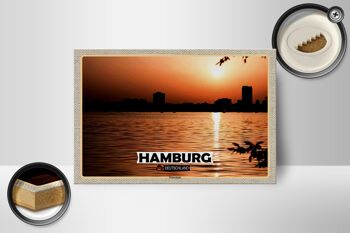 Panneau en bois villes Hambourg Winterhude coucher de soleil 18x12 cm 2