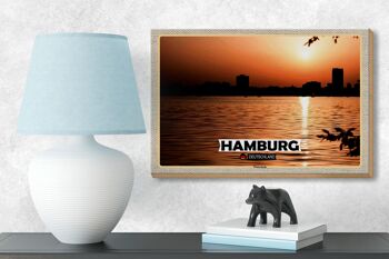 Panneau en bois villes Hambourg Winterhude coucher de soleil 18x12 cm 3