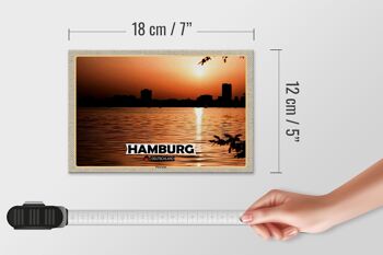 Panneau en bois villes Hambourg Winterhude coucher de soleil 18x12 cm 4