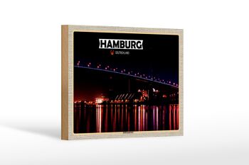 Panneau en bois villes Hambourg Köhlbrandbrücke nuit 18x12 cm décoration 1