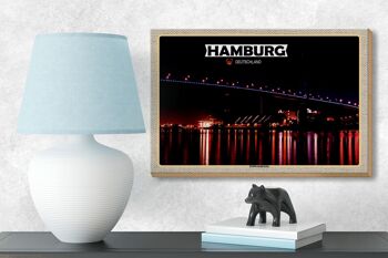 Panneau en bois villes Hambourg Köhlbrandbrücke nuit 18x12 cm décoration 3