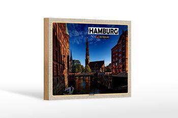 Panneau en bois villes Hambourg Speicherstadt architecture 18x12 cm 1