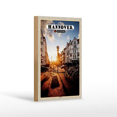 Letrero de madera ciudades Hannover Oststadt amanecer 12x18 cm decoración