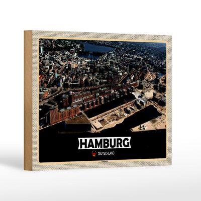 Cartello in legno città Amburgo Hafencity vista regalo 18x12 cm