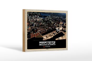 Panneau en bois villes Hambourg Hafencity vue 18x12 cm cadeau 1