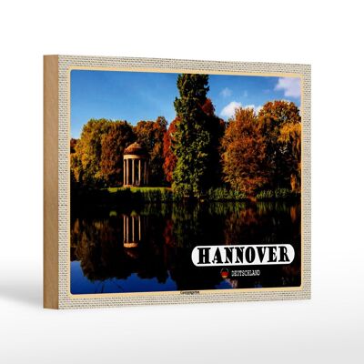 Cartel de madera ciudades de Hannover vista de Georgengarten 18x12 cm