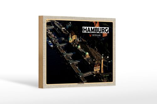 Holzschild Städte Hamburg Blick auf Landungsbrücken 18x12 cm