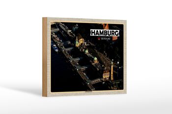 Panneau en bois villes Hambourg vue sur Landungsbrücken 18x12 cm 1