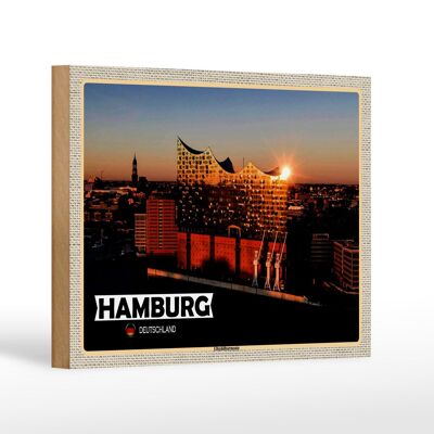 Letrero de madera ciudades Hamburgo Filarmónica del Elba arquitectura 18x12 cm