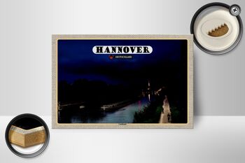 Panneau en bois villes Hanovre pays canal bateaux nuit 18x12 cm décoration 2