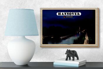 Panneau en bois villes Hanovre pays canal bateaux nuit 18x12 cm décoration 3