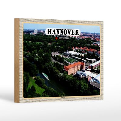 Cartello in legno città Hannover vista di Ihmeufer 18x12 cm decorazione