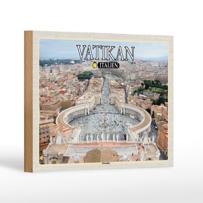 Cartel de madera viaje Vaticano Italia Plaza de San Pedro arquitectura 18x12 cm