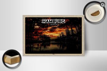 Panneau en bois villes Hambourg port coucher de soleil 18x12 cm décoration 2