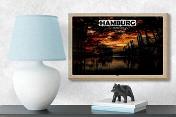 Panneau en bois villes Hambourg port coucher de soleil 18x12 cm décoration 3