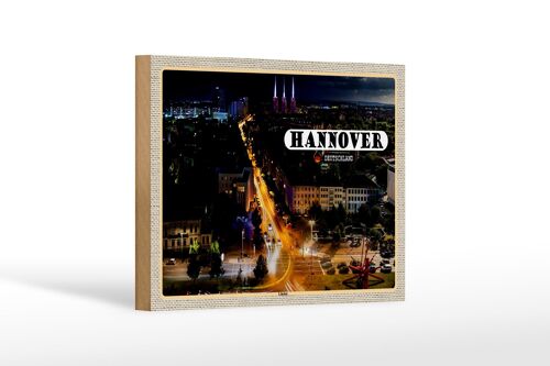 Holzschild Städte Hannover Blick auf Linden Nacht 18x12 cm Dekoration