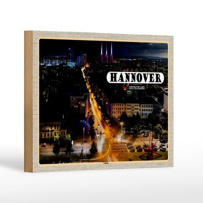 Panneau en bois villes Hanovre vue de Linden nuit 18x12 cm décoration