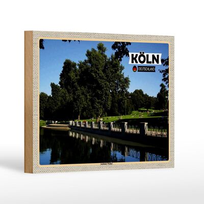 Panneau en bois villes Cologne Aachener Weiher Park 18x12 cm cadeau