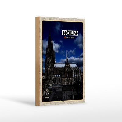 Targa in legno Città Cattedrale di Colonia vista Piazza Duomo 12x18 cm decorazione