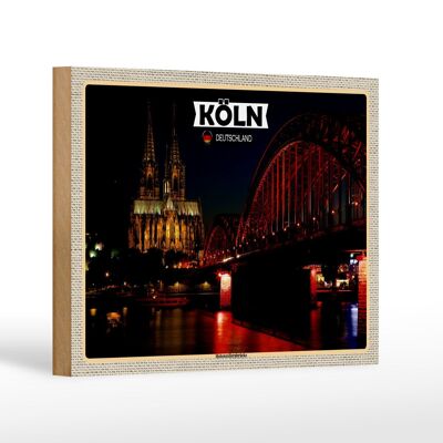 Holzschild Städte Köln Hohenzollernbrücke Nacht 18x12 cm Dekoration