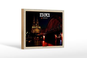 Panneau en bois villes Cologne Pont Hohenzollern nuit 18x12 cm décoration 1