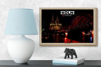 Panneau en bois villes Cologne Pont Hohenzollern nuit 18x12 cm décoration 3