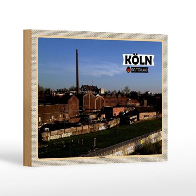 Panneau en bois villes Cologne Mülheim industrie rivière 18x12 cm décoration