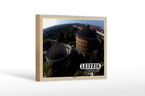Holzschild Städte Leipzig Blick auf Panometer 18x12 cm Dekoration